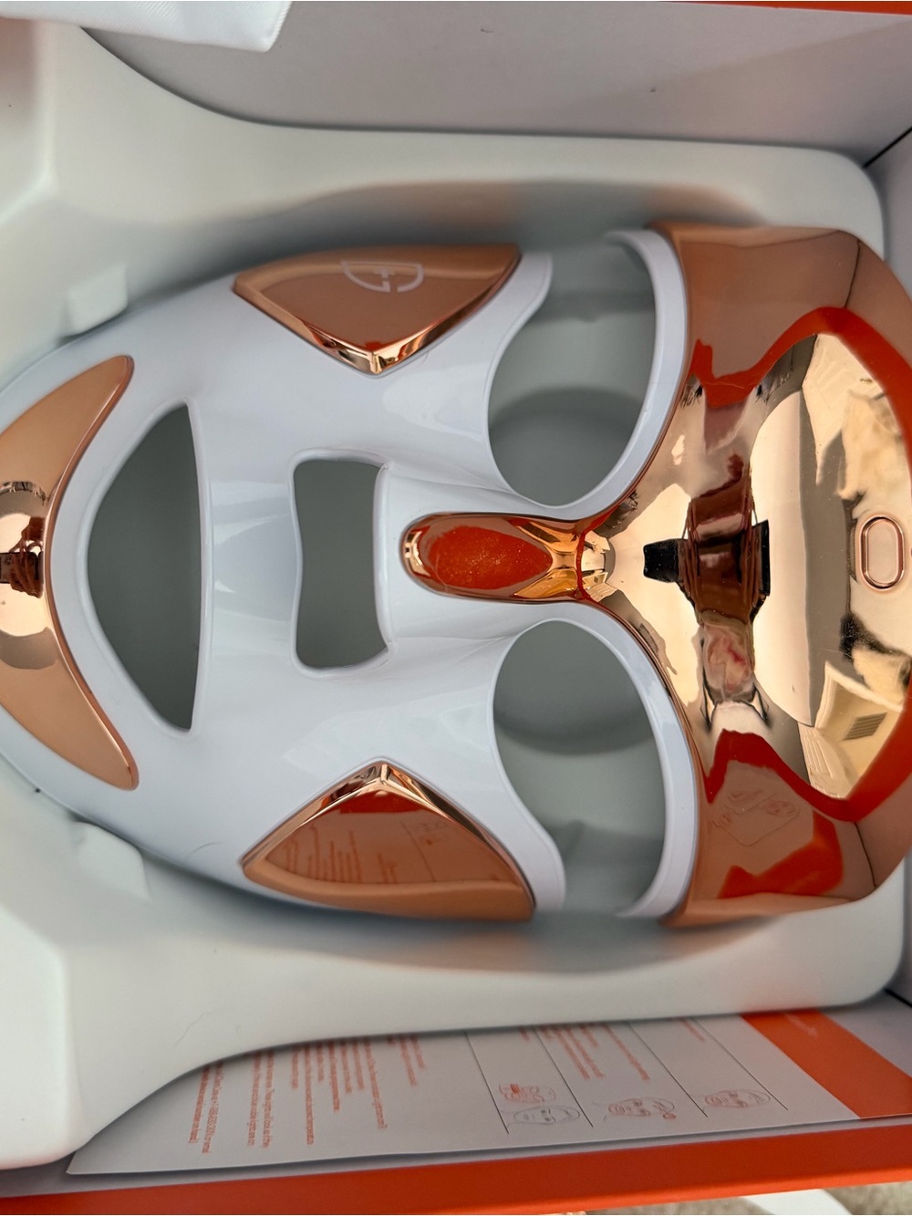 LED Facial Rejuvenation Mask in White with Rose Gold Accents
